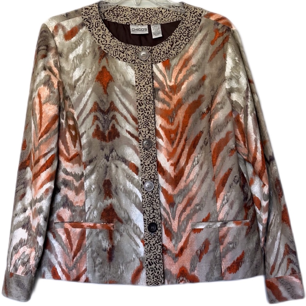 Chico’s Animal Print Lined lightweight Jacket Size 1 - M 4/6
